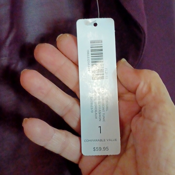 NWT. CHICOS, Faux plum leather boat neck top. SZ 1 - Picture 4 of 7